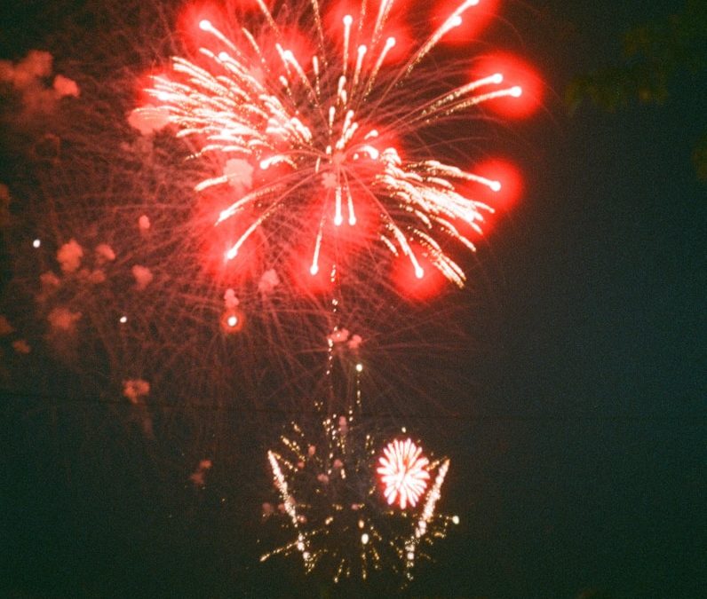 A large fireworks display in the dark sky